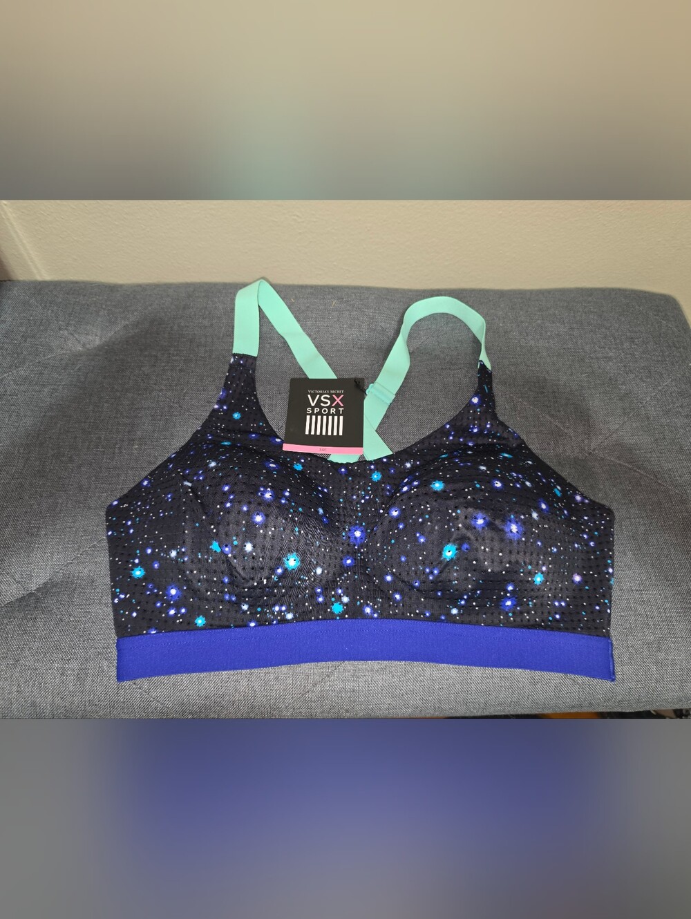 Victoria's Secret VSX Sport Black with Blue & Aqua Star Print Sports Bra